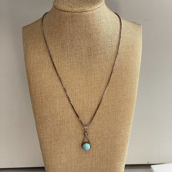 Cabochon Polished Amazonite Sterling Silver Pendant Necklace Box Chain 10" Drop - Picture 2 of 7